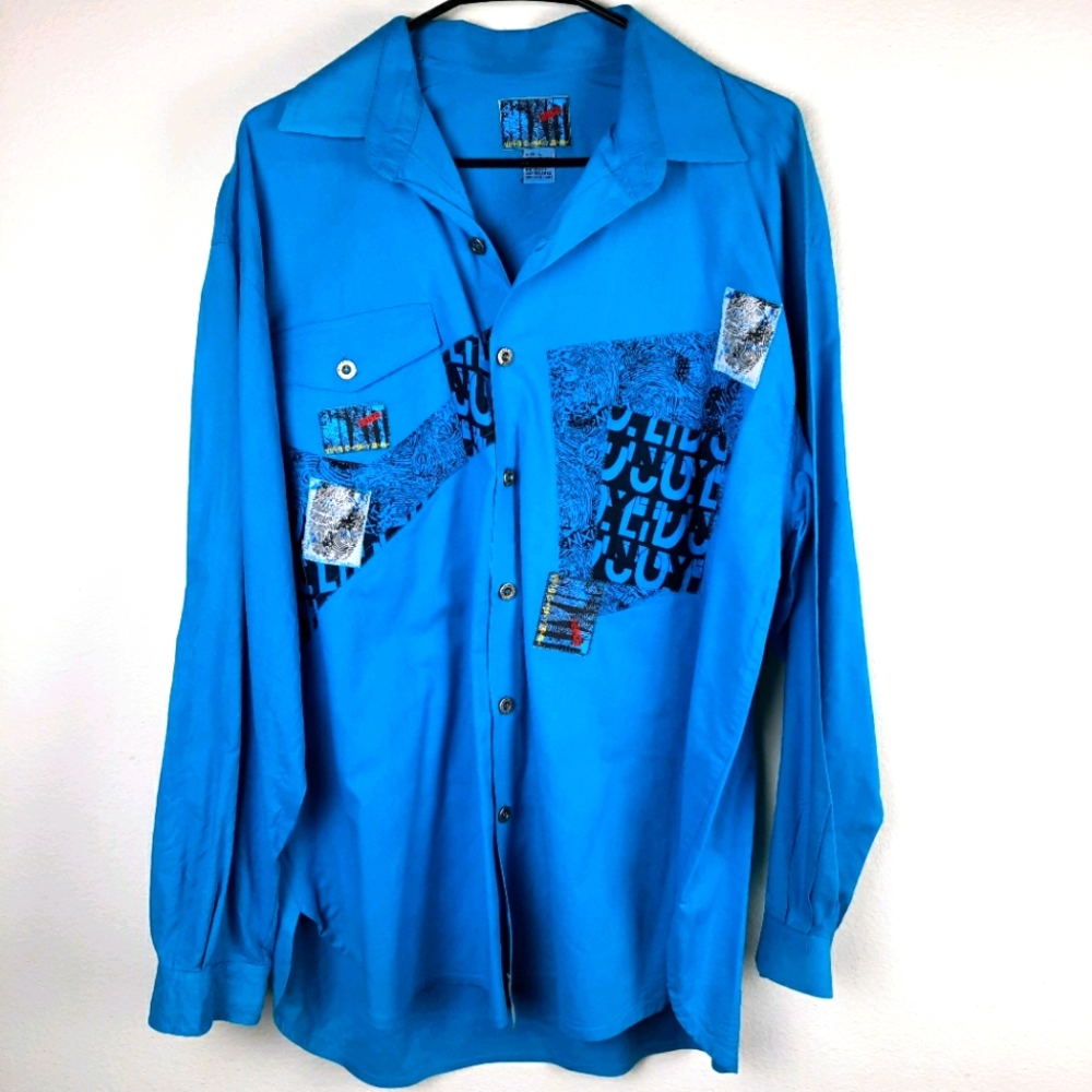Vintage 80's Mens Nixit Turquoise Button Down Lg